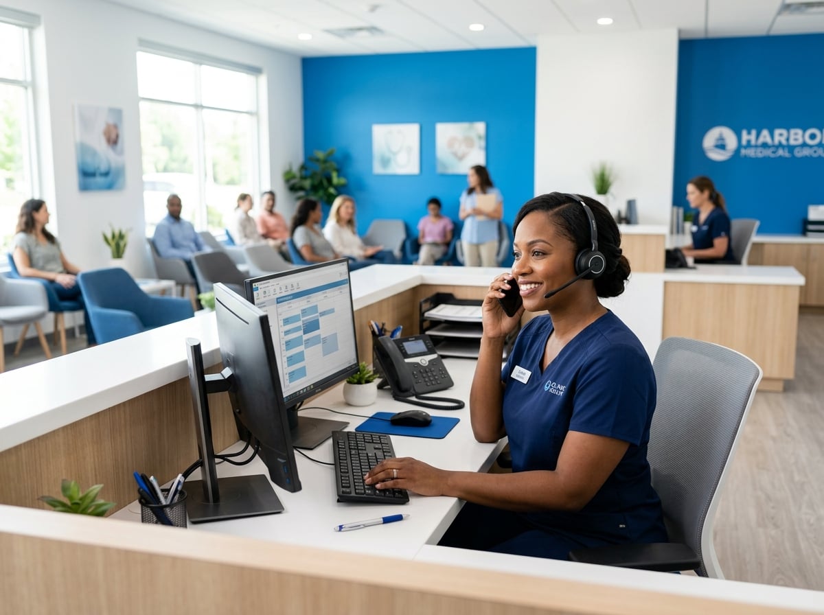 Healthcare clinic reception handling patient appointments