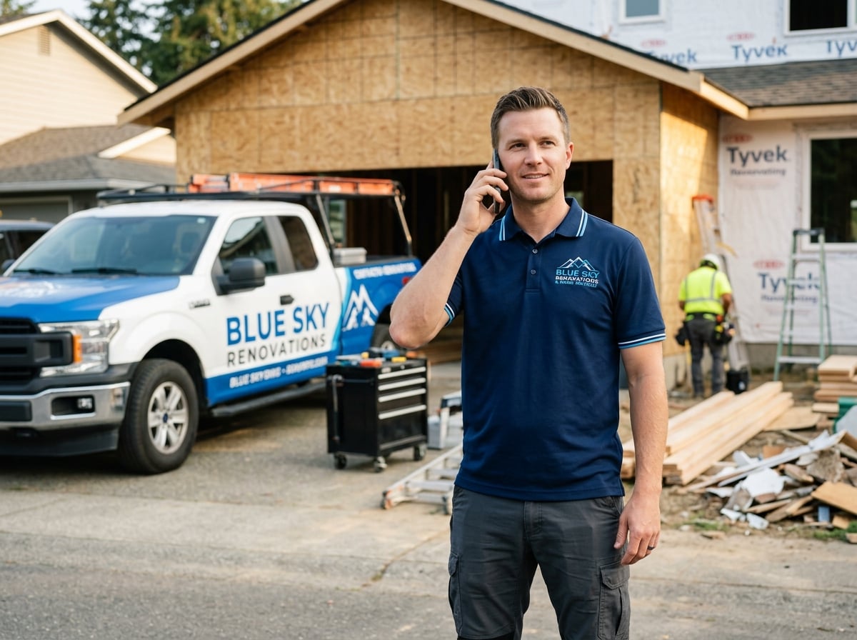 Tradespeople - plumbers, electricians and builders on the job